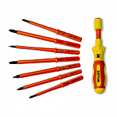 Набор диэлектрических отверток со сменными вставками 7+1 в кофре, динамометрическая рукоятка 1-5Nm Shtok